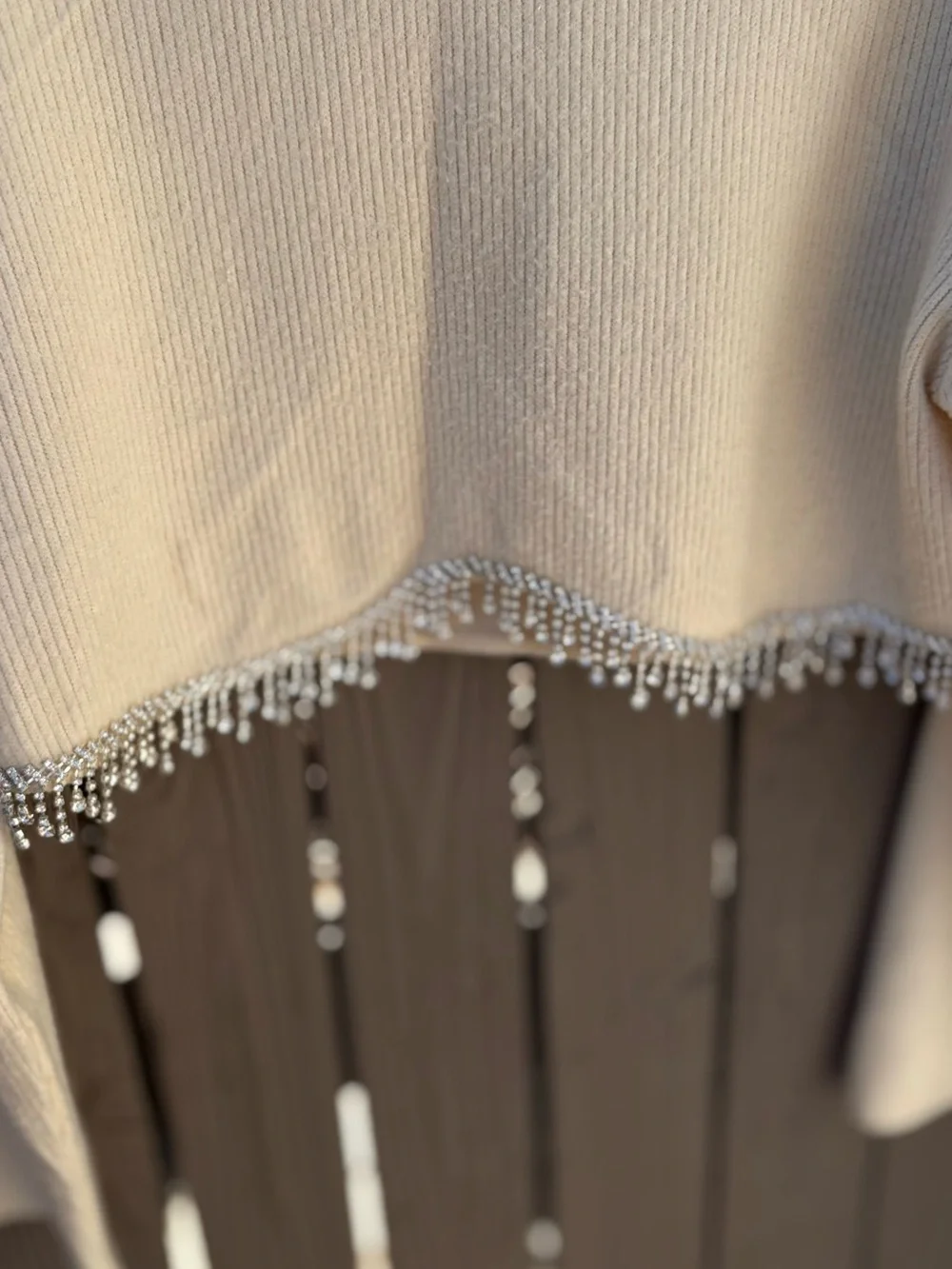Zara Cream Cropped Sweater with Beaded Fringe Hem